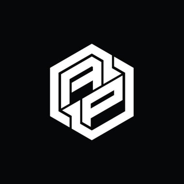 Altıgen geometrik şekil tasarım şablonu ile AP logo monogram oyunu