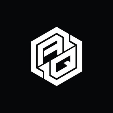 Altıgen geometrik şekil tasarım şablonu ile AQ Logo monogram oyunu