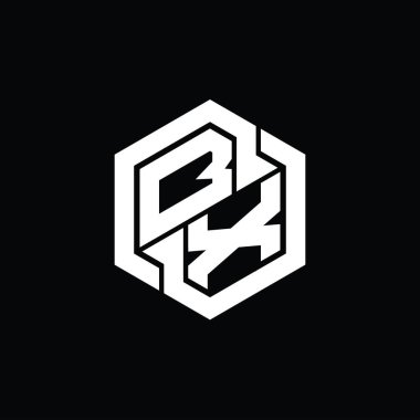 Altıgen geometrik şekil tasarım şablonu ile BX Logo monogram oyunu