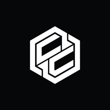 Altıgen geometrik şekil tasarım şablonu ile CC Logo monogram oyunu