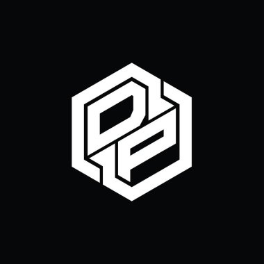 Altıgen geometrik şekil tasarım şablonu ile DP Logo monogram oyunu