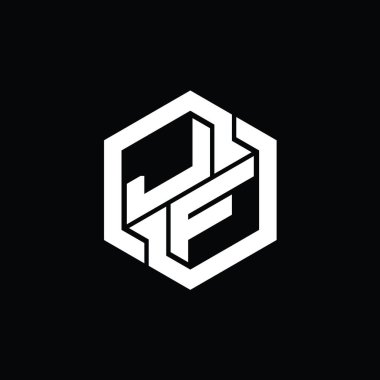 Altıgen geometrik şekil tasarım şablonu ile JF Logo monogram oyunu