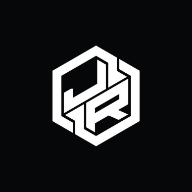 Altıgen geometrik şekil tasarım şablonu ile JR Logo monogram oyunu