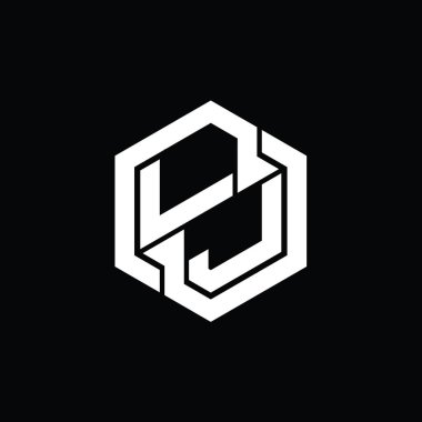 Altıgen geometrik şekil tasarım şablonu ile LJ Logo monogram oyunu