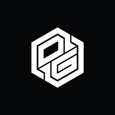Altıgen geometrik şekil tasarım şablonu ile OG logo monogram oyunu
