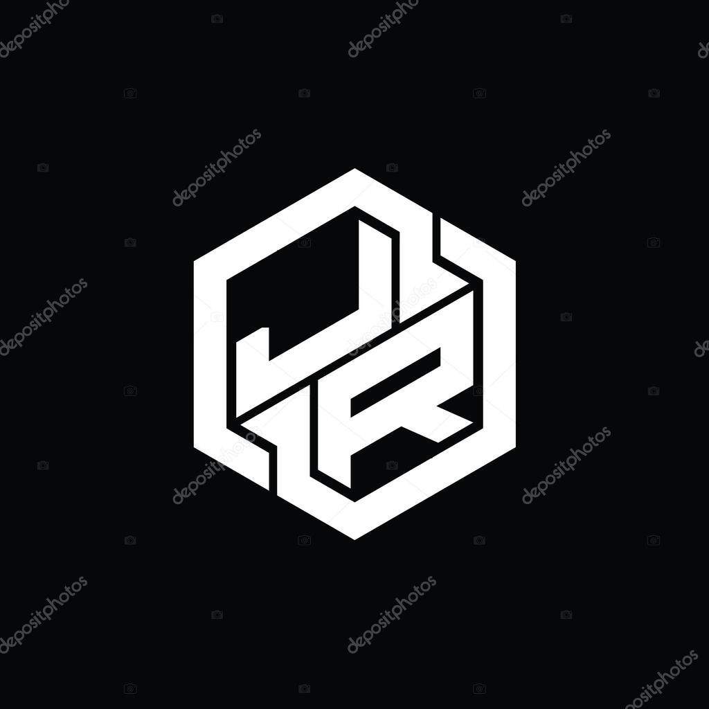 JR Logo monogram gaming with hexagon geometric shape design template