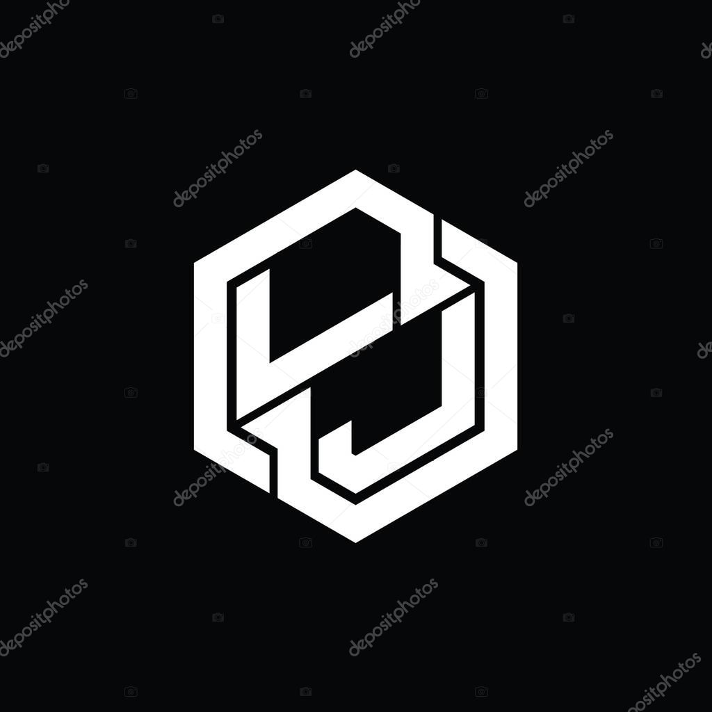 LJ Logo monogram gaming with hexagon geometric shape design template