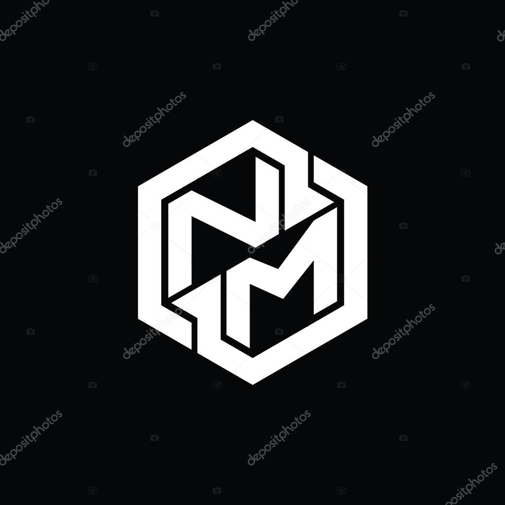 NM Logo monogram gaming with hexagon geometric shape design template
