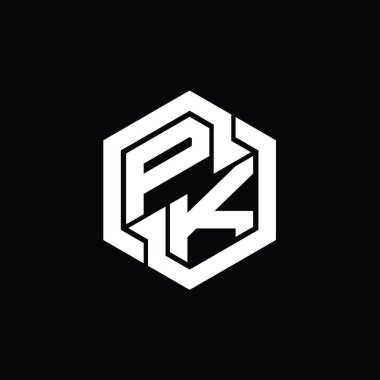Altıgen geometrik şekil tasarım şablonu ile PK Logo monogram oyunu