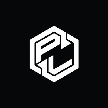 Altıgen geometrik şekil tasarım şablonu ile PL Logo monogram oyunu