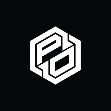 Altıgen geometrik şekil tasarım şablonu ile PO Logo monogram oyunu