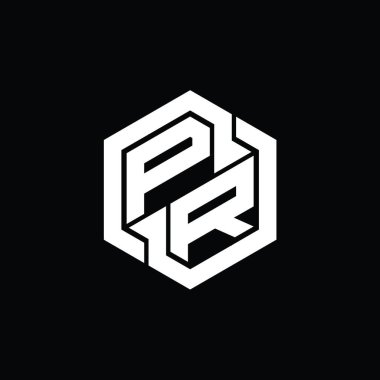 Altıgen geometrik şekil tasarım şablonu ile PR logo monogram oyunu
