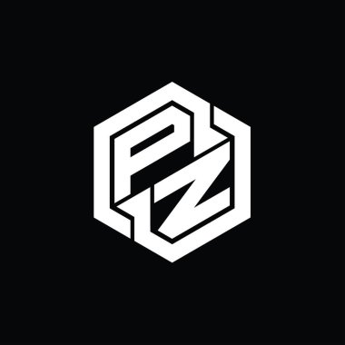 Altıgen geometrik şekil tasarım şablonu ile PZ logo monogram oyunu