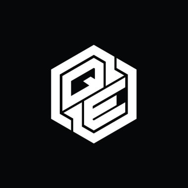 Altıgen geometrik şekil tasarım şablonu ile QE Logo monogram oyunu