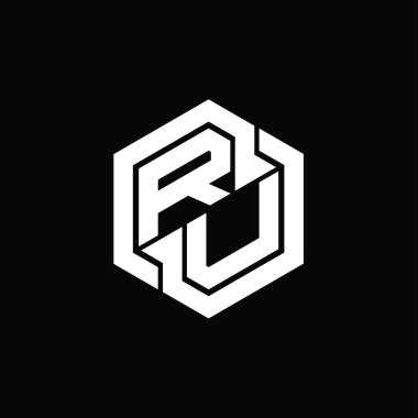 Altıgen geometrik şekil tasarım şablonu ile RU Logo monogram oyunu