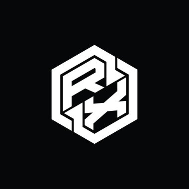 Altıgen geometrik şekil tasarım şablonu ile RX Logo monogram oyunu