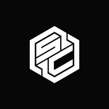 Altıgen geometrik şekil tasarım şablonu ile SC Logo monogram oyunu