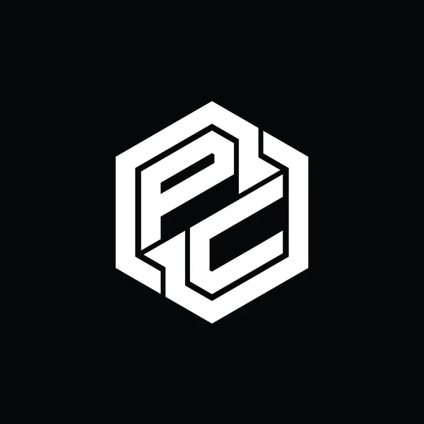 六角形の幾何学的な形状のデザインテンプレートとPcのロゴのモノグラムゲーム — ストック写真