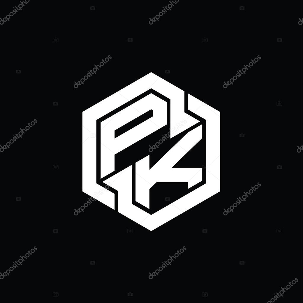 PK Logo monogram gaming with hexagon geometric shape design template