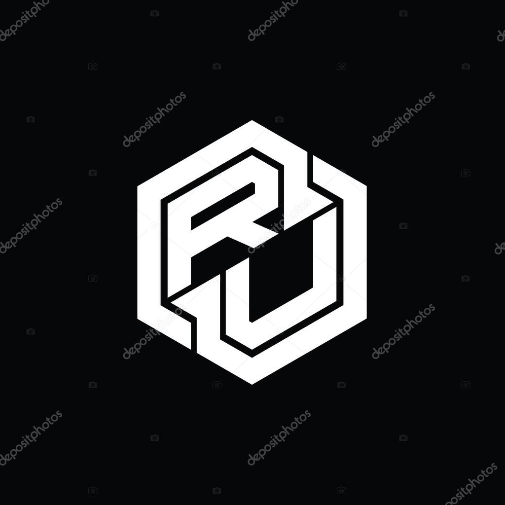 RU Logo monogram gaming with hexagon geometric shape design template