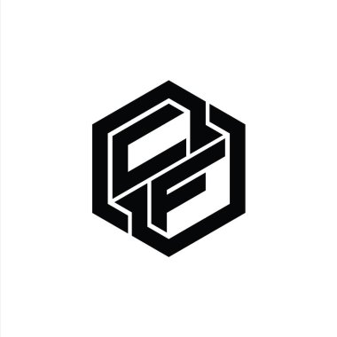 Altıgen geometrik şekil tasarım şablonu ile CF Logo monogram oyunu