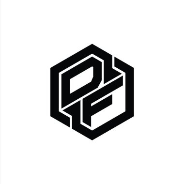 Altıgen geometrik şekil tasarım şablonu ile DF Logo monogram oyunu