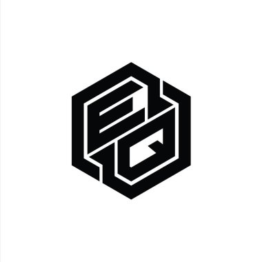 Altıgen geometrik şekil tasarım şablonu ile EQ Logo monogram oyunu