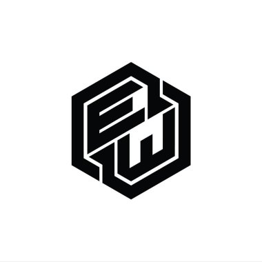 Altıgen geometrik şekil tasarım şablonu ile EW Logo monogram oyunu