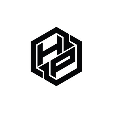 Altıgen geometrik şekil tasarım şablonu ile HP Logo monogram oyunu