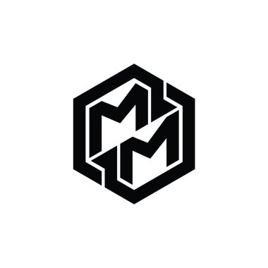 Altıgen geometrik şekil tasarım şablonu ile MM Logo monogram oyunu