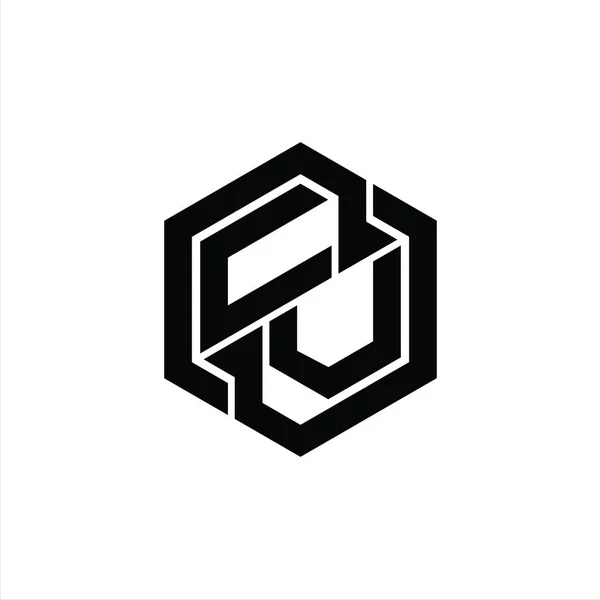 Permainan Monogram Logo Dengan Templat Desain Bentuk Geometris Heksagon — Stok Foto