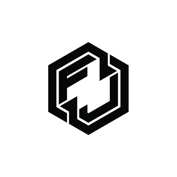 FJ Logo monogram gaming with hexagon geometric shape design template