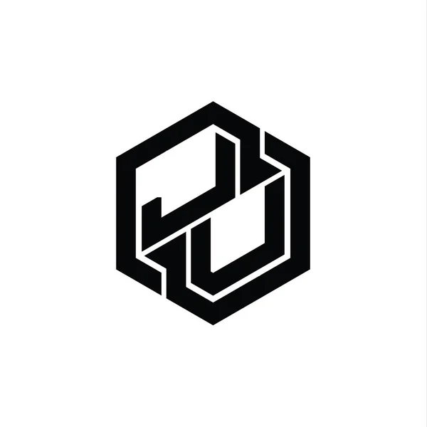 六角形の幾何学的な形状のデザインテンプレートとJuのロゴのモノグラムゲーム — ストック写真