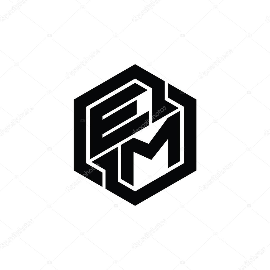 EM Logo monogram gaming with hexagon geometric shape design template