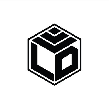 Altıgen geometrik şekilli LD Logo monogramı izole edilmiş tasarım şablonu