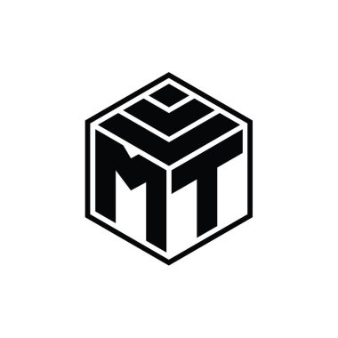 Altıgen geometrik şekilli MT logo monogramı izole edilmiş tasarım şablonu