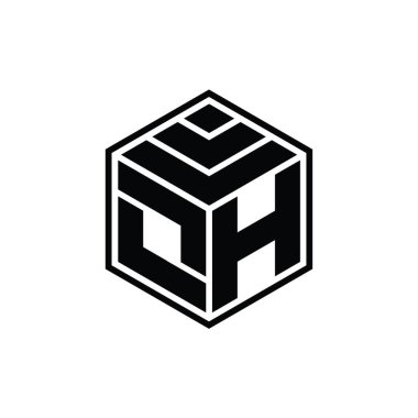 Altıgen geometrik şekilli OH logo monogramı izole edilmiş tasarım şablonu