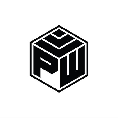Altıgen geometrik şekilli PW logo monogramı izole edilmiş tasarım şablonu