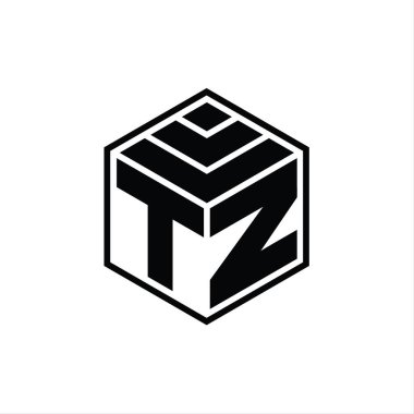 Altıgen geometrik şekilli TZ logo monogramı izole edilmiş tasarım şablonu