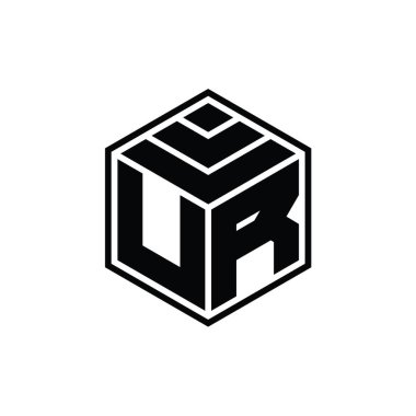 UR logo monogramı altıgen geometrik şekil izole tasarım şablonu