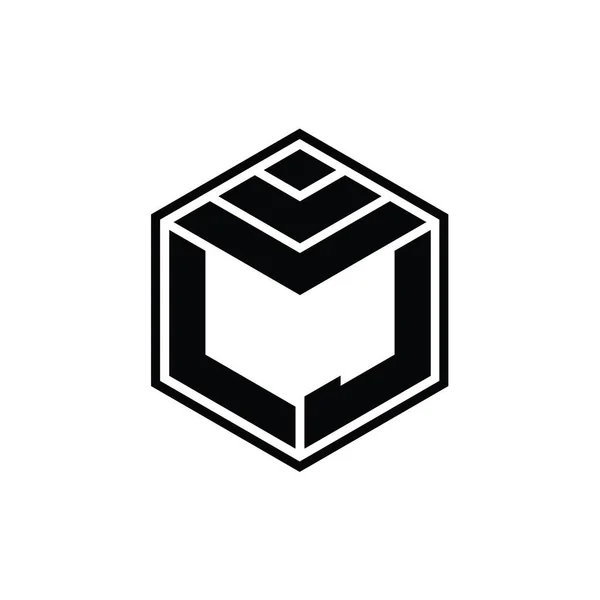 Logo Monogram Sześciokątnym Kształtem Geometrycznym Odizolowany Szkic Szablon Projektu — Zdjęcie stockowe