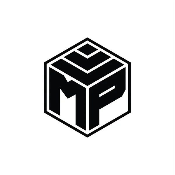 Logo Monogram Met Zeshoekige Geometrische Vorm Geïsoleerd Schema Ontwerp Template — Stockfoto