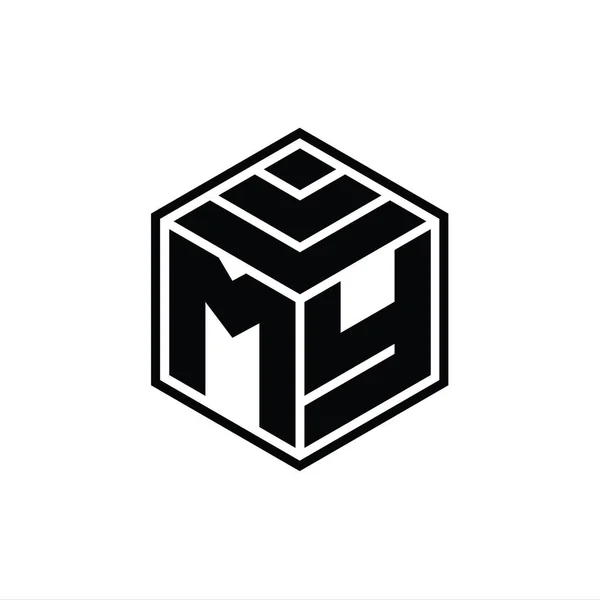 Monogram Moje Logo Sześciokątnym Kształtem Geometrycznym Odizolowany Szkic Szablon Projektu — Zdjęcie stockowe