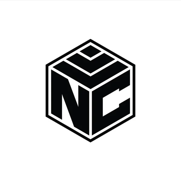 带有六边形几何孤立轮廓设计模板的Nc标志主题图 — 图库照片