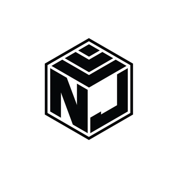 Logo Monogram Hatszögletű Geometriai Alakú Elszigetelt Vázlatos Tervezési Sablonnal — Stock Fotó