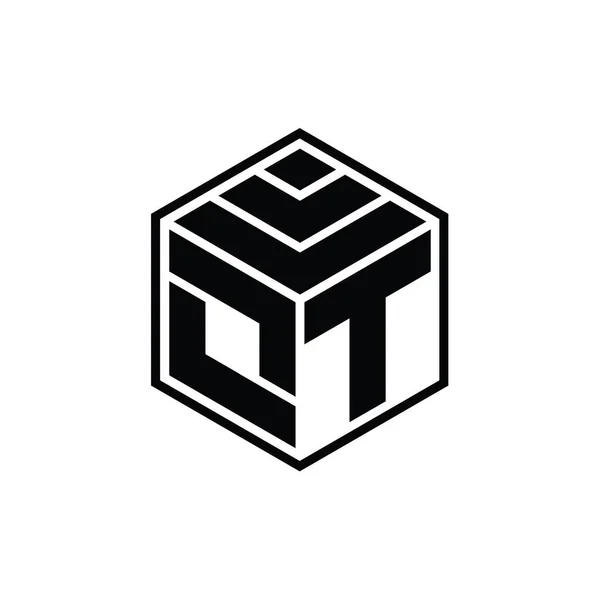 Monogram Logo Sześciokątnym Kształtem Geometrycznym Odizolowany Szkic Szablon Projektu — Zdjęcie stockowe