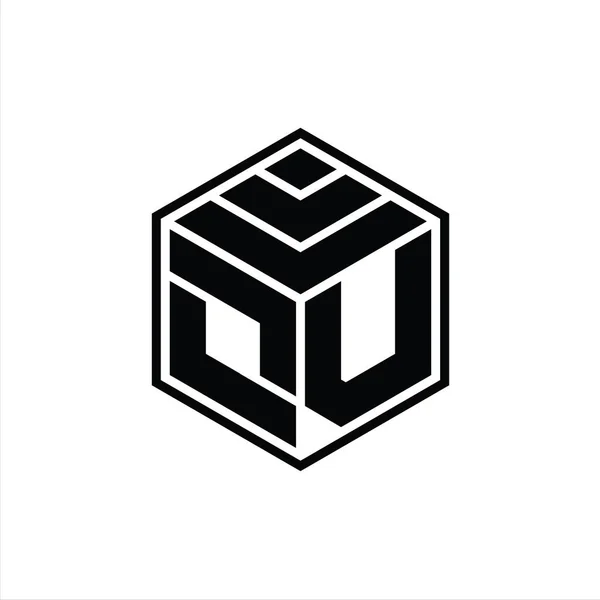 Monogram Logo Dengan Bentuk Heksagon Geometris Terisolasi Templat Desain Outline — Stok Foto