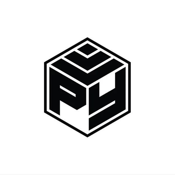 PY Logo monogram with hexagon geometric shape isolated outline design template
