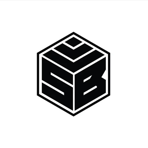 SB Logo monogram with hexagon geometric shape isolated outline design template
