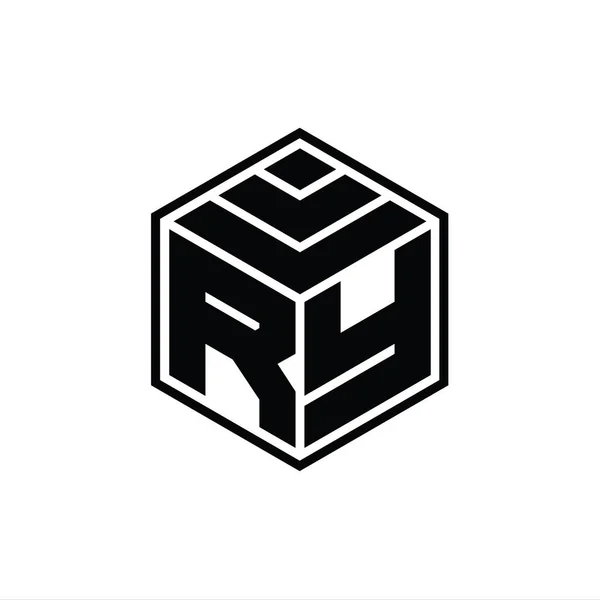 Monograma Logo Con Forma Geométrica Hexágono Plantilla Diseño Contorno Aislado — Foto de Stock